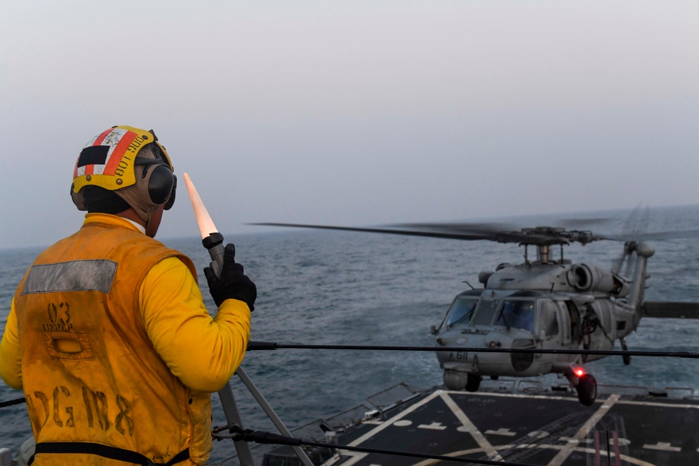 USS Wayne E. Meyer Conducts a Vertical Replenishment-at-Sea