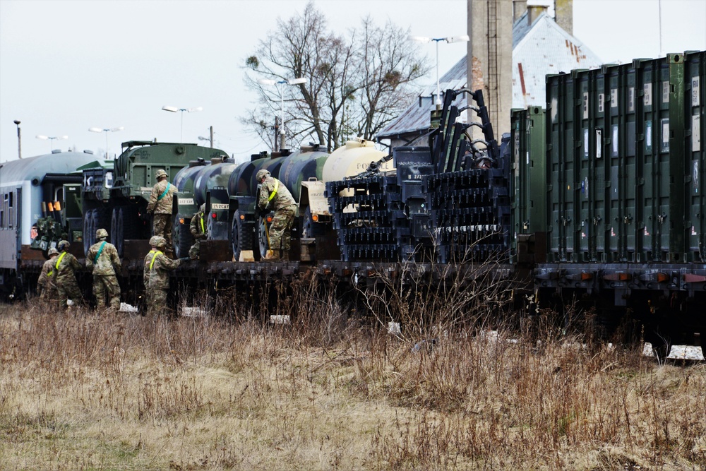 The 2nd Stryker Cavalry Regiment equipment arrives in Orzysz Poland