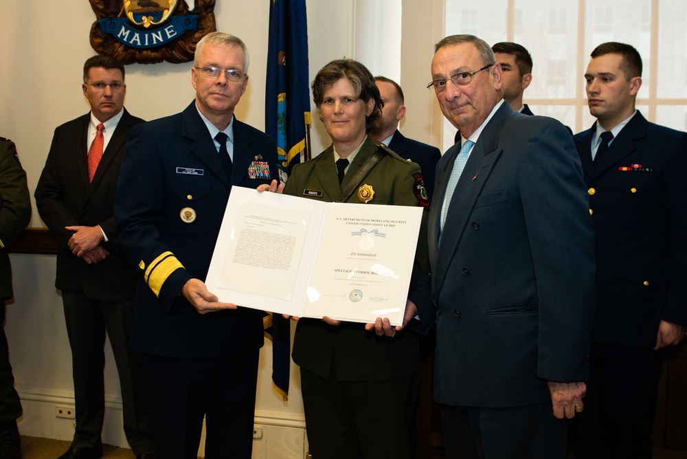 Governor LePage, Coast Guard honor Maine Marine Patrol Officers for valiant service, heroic action