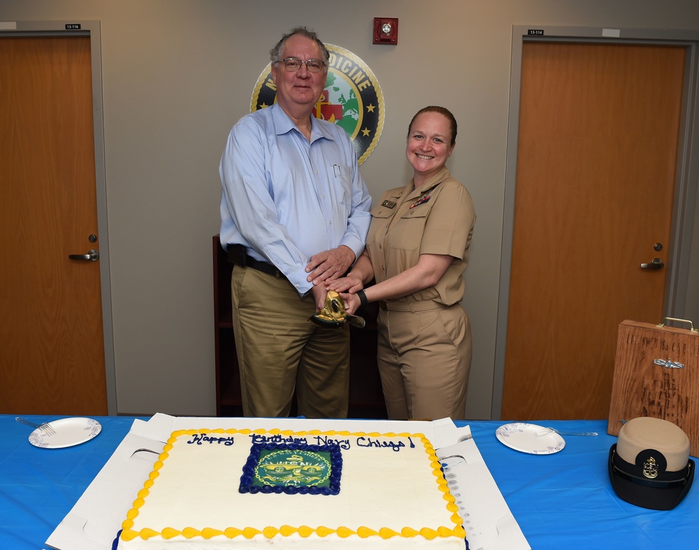 Navy Medicine East celebrates the chief petty officers' birthday with a cake-cutting