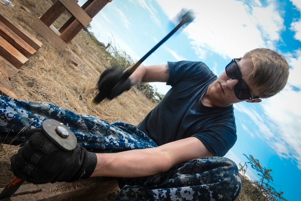 Hospitalman Kraylor Kirk-Johnson Helps Build a Table for a Wayuu Tribe in Mayapo, Colombia, During Continuing Promise 2017 (CP-17)
