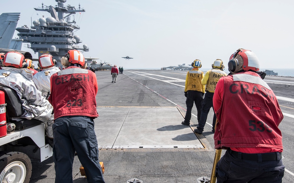 GHWB is the flagship of Carrier Strike Group (CSG) 2, which is comprised of the staff of CSG-2; GHWB; the nine squadrons and staff of Carrier Air Wing (CVW) 8; Destroyer Squadron (DESRON) 22 staff and guided-missile destroyers USS Laboon (DDG 58) and USS