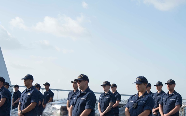 Coast Guard cutter Stratton offloads approximately 12,000 lbs of cocaine from Eastern Pacific interdictions