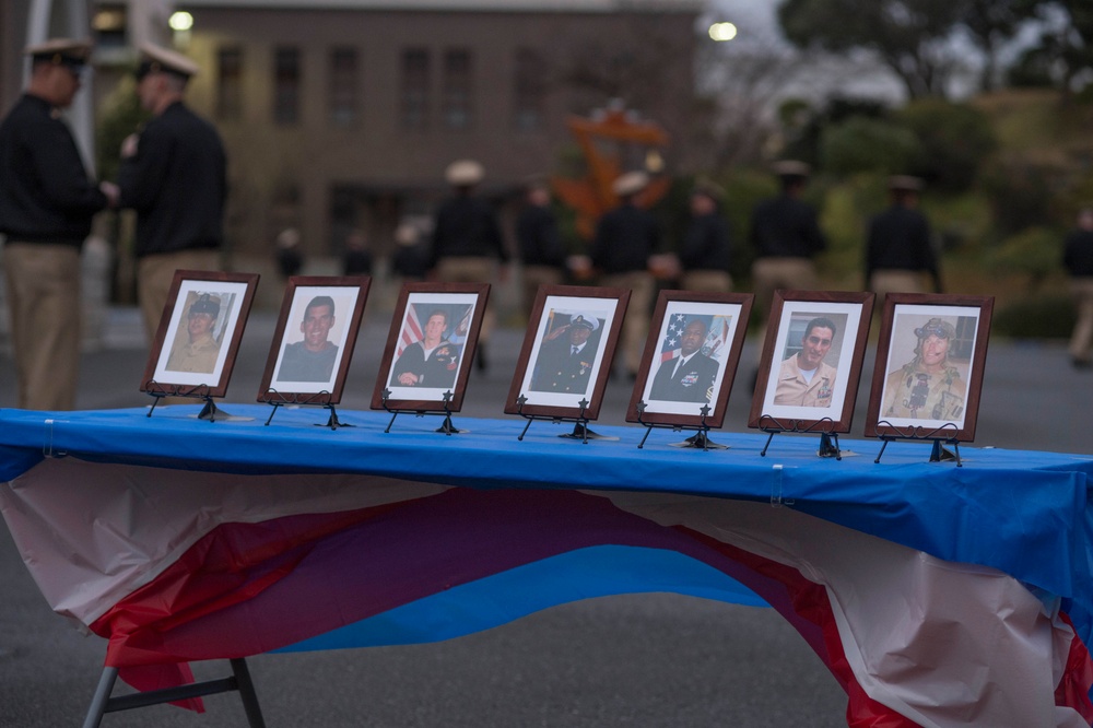 Chief petty officers from U.S. 7th Fleet and USS Blue Ridge (LCC 19) honor fallen chiefs on the day of the 124th birthday of the chief petty officers rank