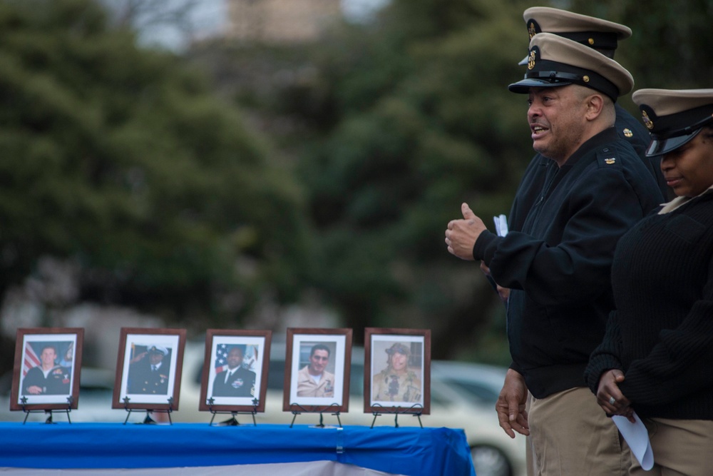 Chief petty officers from U.S. 7th Fleet and USS Blue Ridge (LCC 19) honor fallen chiefs on the day of the 124th birthday of the chief petty officers rank