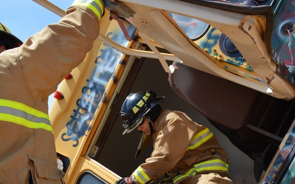 507th Civil Engineer Squadron participate in a heavy vehicle extrication exercise