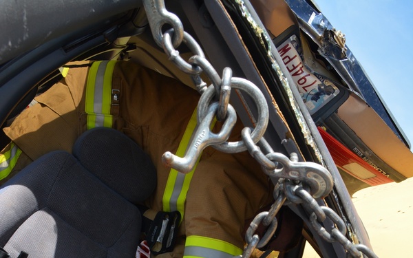 507th Civil Engineer Squadron participate in a heavy vehicle extrication exercise