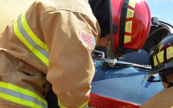 507th Civil Engineer Squadron participate in a heavy vehicle extrication exercise