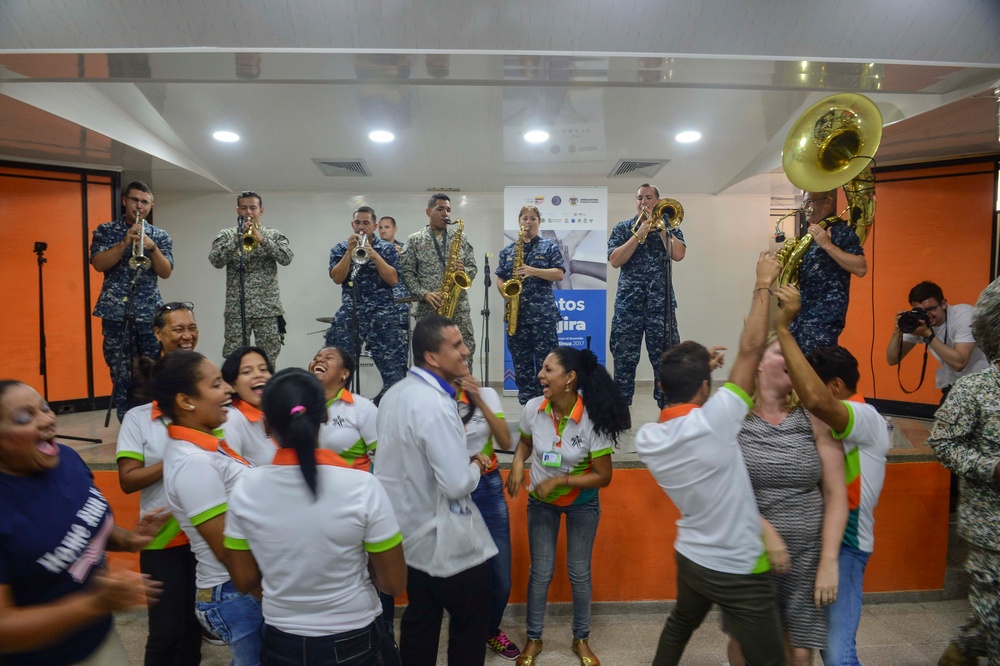 U.S. Fleet Forces Band and Colombia navy band members Performs For Colombian Students in Riohacha, Colombia