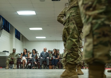 The commander addresses the crowd