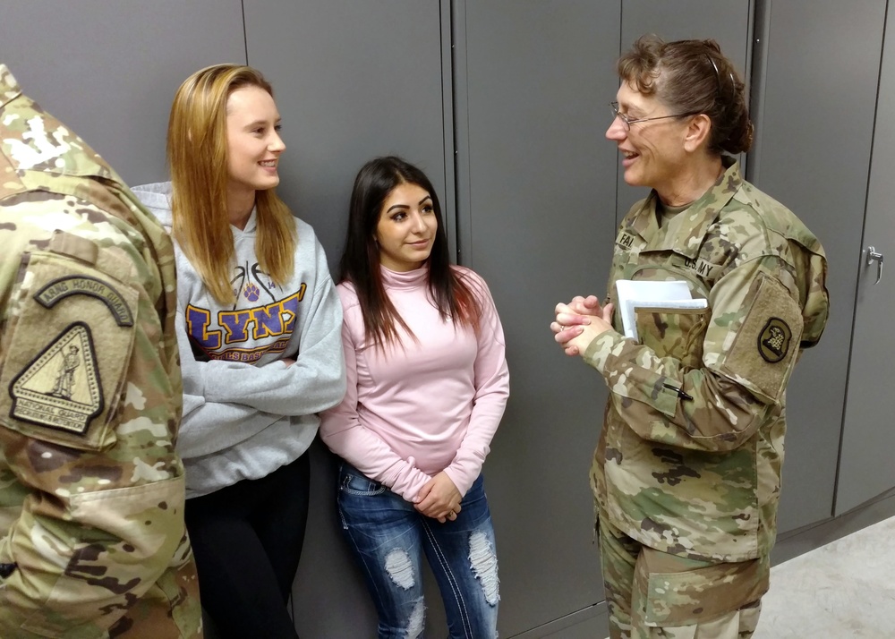Maj. Gen. Tim Orr visits with Iowa Air and Army Guard members in Fort Dodge.