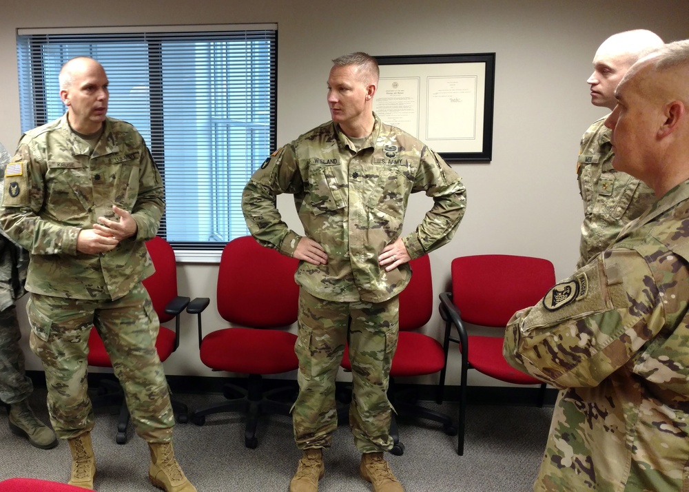 Maj. Gen. Tim Orr visits with Iowa Air and Army Guard members in Fort Dodge.