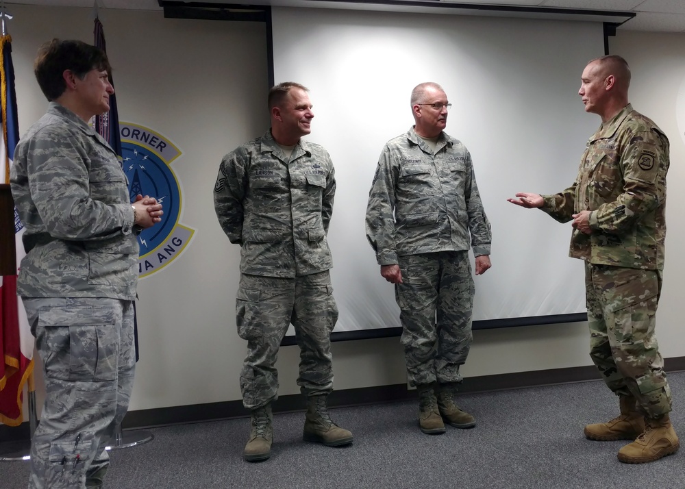 Maj. Gen. Tim Orr visits with Iowa Air and Army Guard members in Fort Dodge.