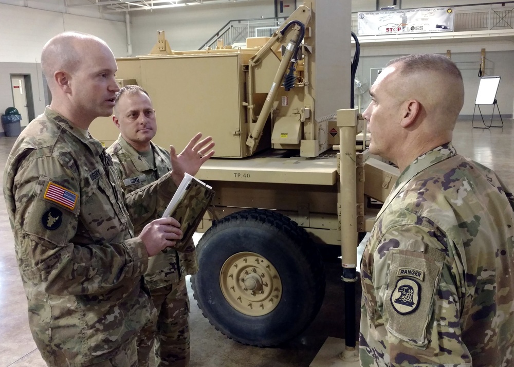 Maj. Gen. Tim Orr visits with Iowa Air and Army Guard members in Fort Dodge.