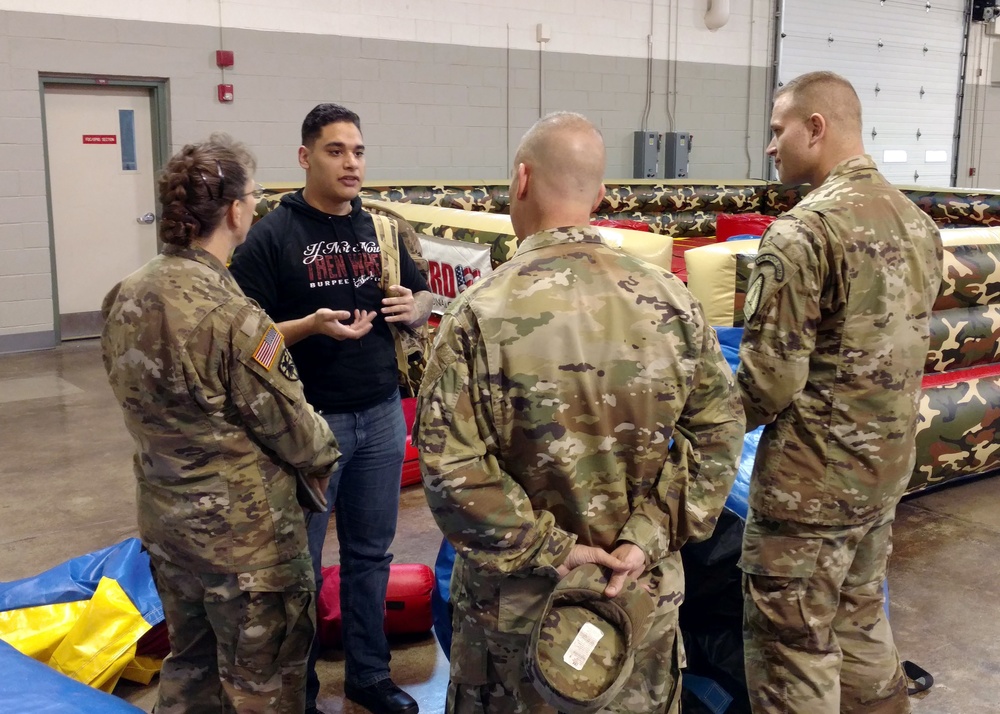 Maj. Gen. Tim Orr visits with Iowa Air and Army Guard members in Fort Dodge.