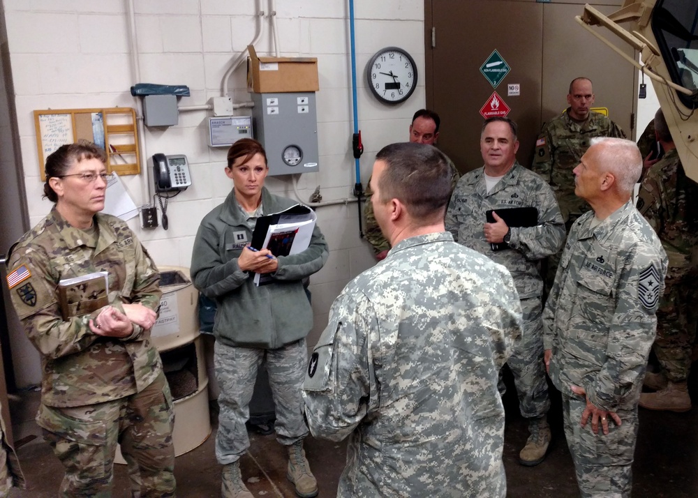Maj. Gen. Tim Orr visits with Iowa Air and Army Guard members in Fort Dodge.