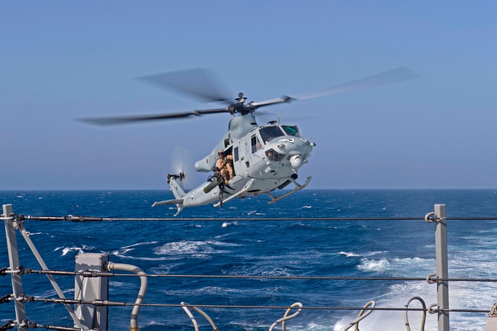 Truxtun is deployed in the U.S. 5th Fleet area of operations in support of maritime security operations designed to reassure allies and partners and preserve the freedom of navigation and the free flow of commerce in the region.