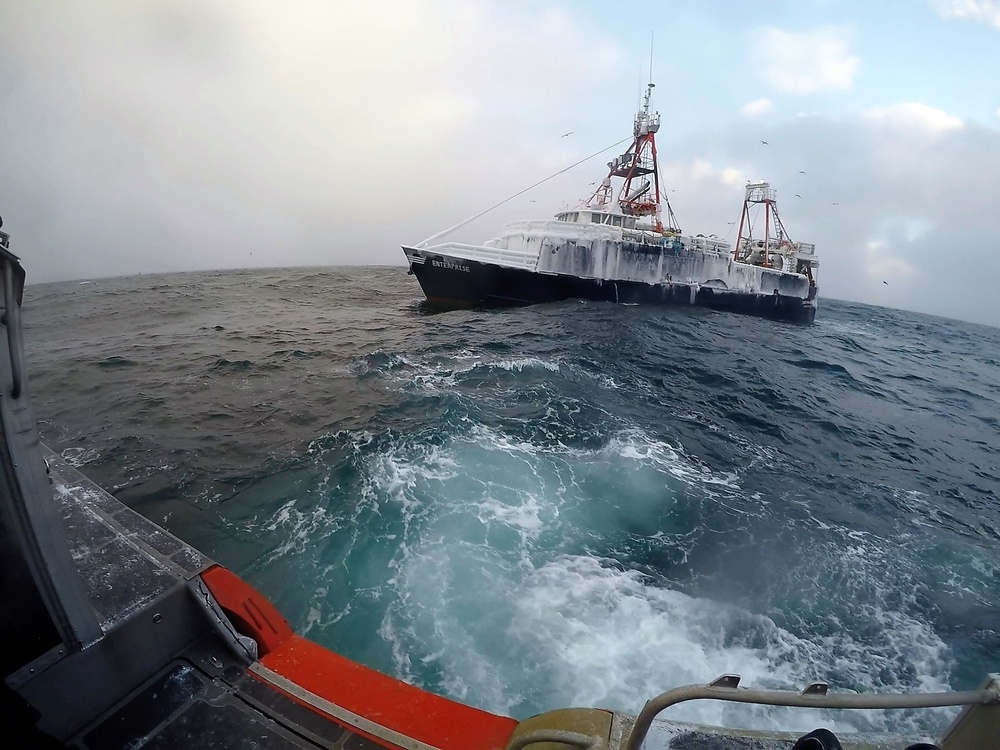 Coast Guard Cutter Bertholf crew prepares to board vessel in the Bering Sea