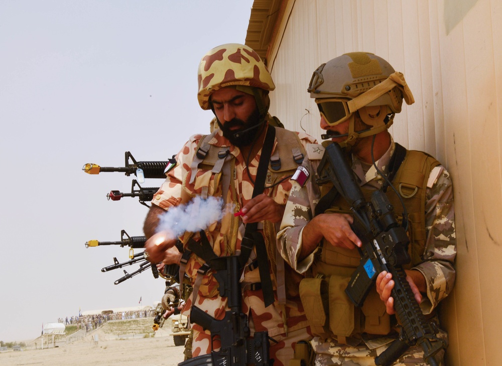 Elite special forces teams from GCC and U.S. simulate a joint raid on a hostile objective