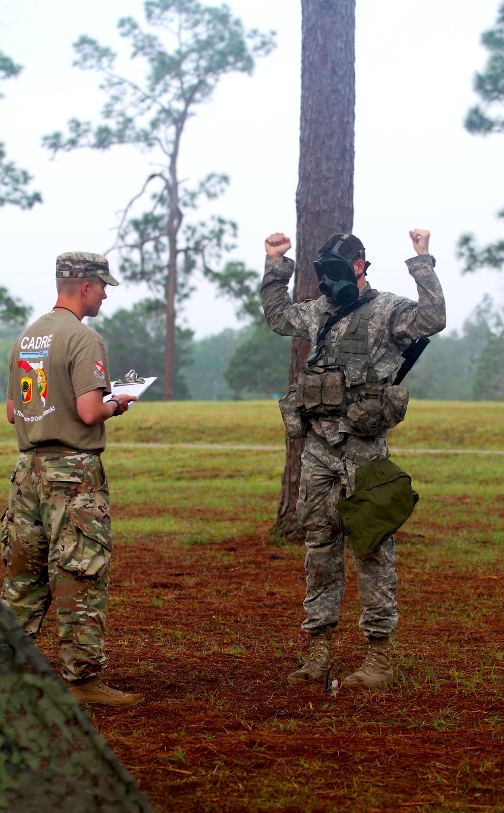 National Guard Soldier dons Protection Mask for the Expert Infantry Badge qualification
