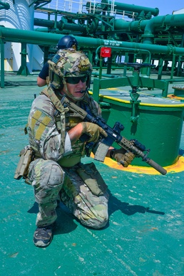 Elite Special Forces from GCC and U.S. simulate a raid on hijacked tanker