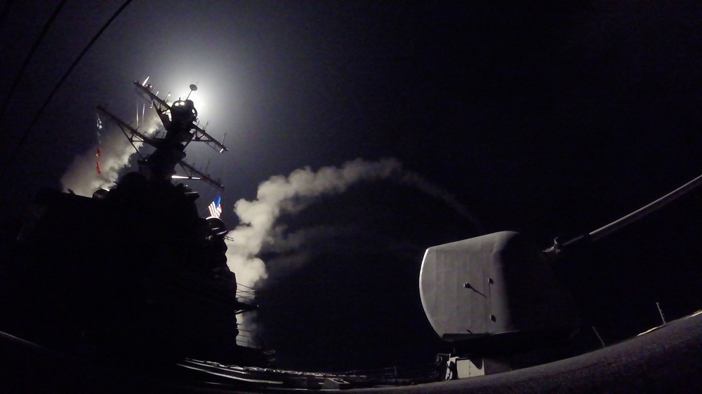 The guided-missile destroyer USS Porter (DDG 78) conducts strike operations while in the Mediterranean Sea