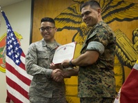 Marine Lt. Gen. Glueck speaking from Iwo Jima