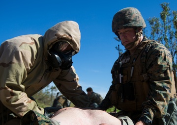 Headquarter Battalion, 1st Marine Division conducts a Mass Casuality Evacuaction Drill