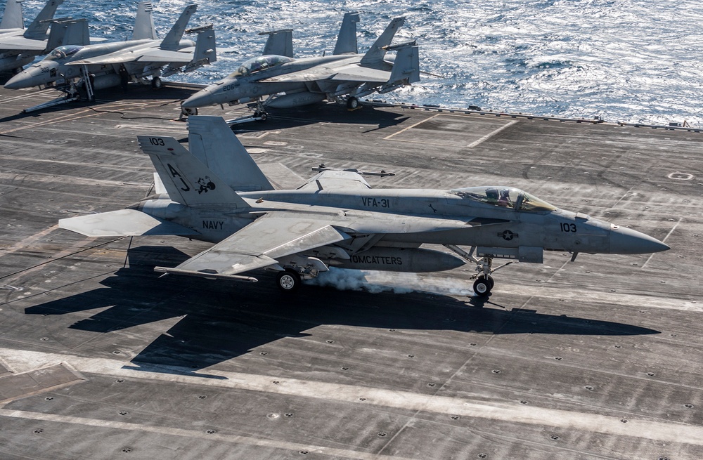The ship is the flagship of Carrier Strike Group (CSG) 2, which is comprised of the staff of CSG-2; The ship; the nine squadrons and staff of Carrier Air Wing (CVW) 8; Destroyer Squadron (DESRON) 22 staff and guided-missile destroyers USS Laboon (DDG 58)