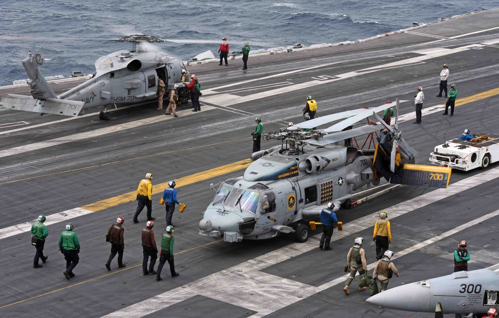 GHWB is the flagship of Carrier Strike Group (CSG) 2, which is comprised of the staff of CSG-2; GHWB; the nine squadrons and staff of Carrier Air Wing (CVW) 8; Destroyer Squadron (DESRON) 22 staff and guided-missile destroyers USS Laboon (DDG 58) and USS