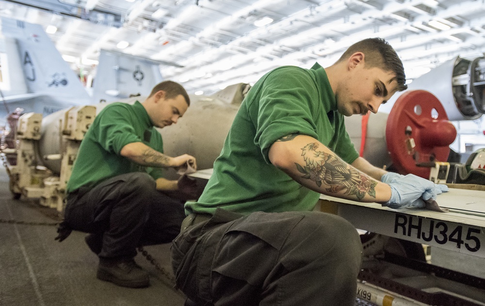 GHWB is the flagship of Carrier Strike Group (CSG) 2, which is comprised of the staff of CSG-2; GHWB; the nine squadrons and staff of Carrier Air Wing (CVW) 8; Destroyer Squadron (DESRON) 22 staff and guided-missile destroyers USS Laboon (DDG 58) and USS