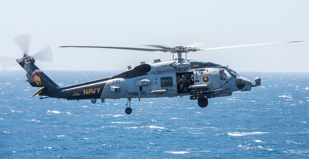 The ship is the flagship of Carrier Strike Group (CSG) 2, which is comprised of the staff of CSG-2; The ship; the nine squadrons and staff of Carrier Air Wing (CVW) 8; Destroyer Squadron (DESRON) 22 staff and guided-missile destroyers USS Laboon (DDG 58)