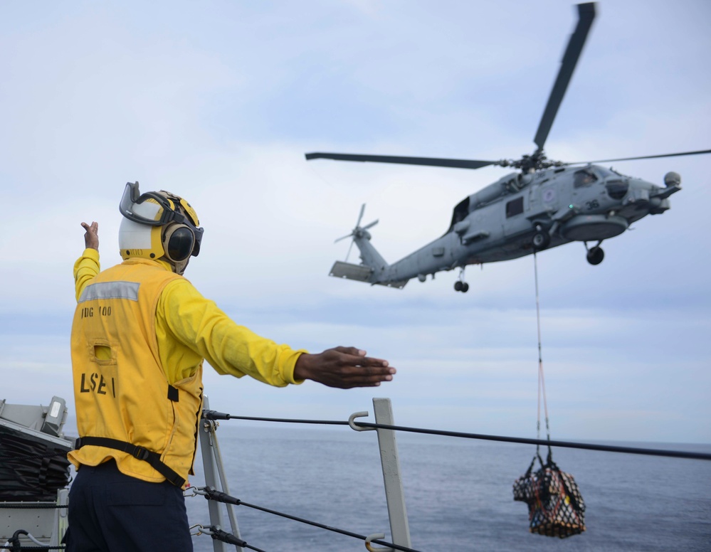 USS Kidd (DDG 100) Conducts a VERTREP During COMPTUEX
