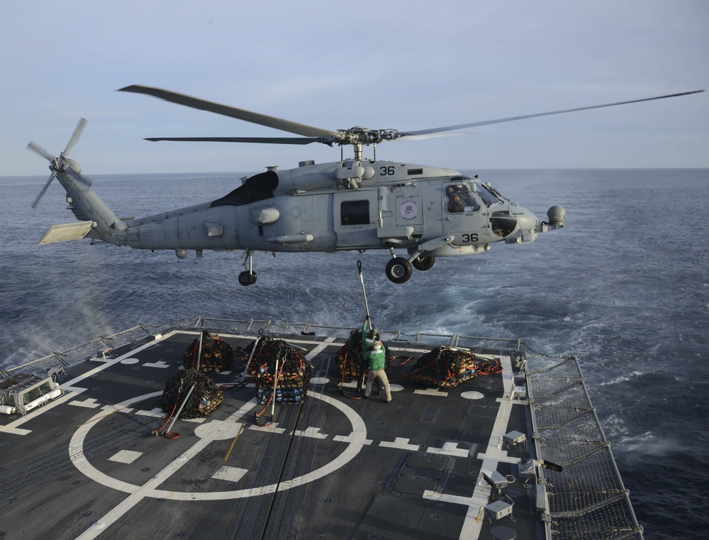 USS Kidd (DDG 100) Conducts a VERTREP During COMPTUEX
