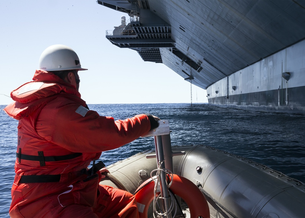 PCU Gerald R. Ford (CVN 78) Performs Ridged Inflatable Boat (RIB) Training