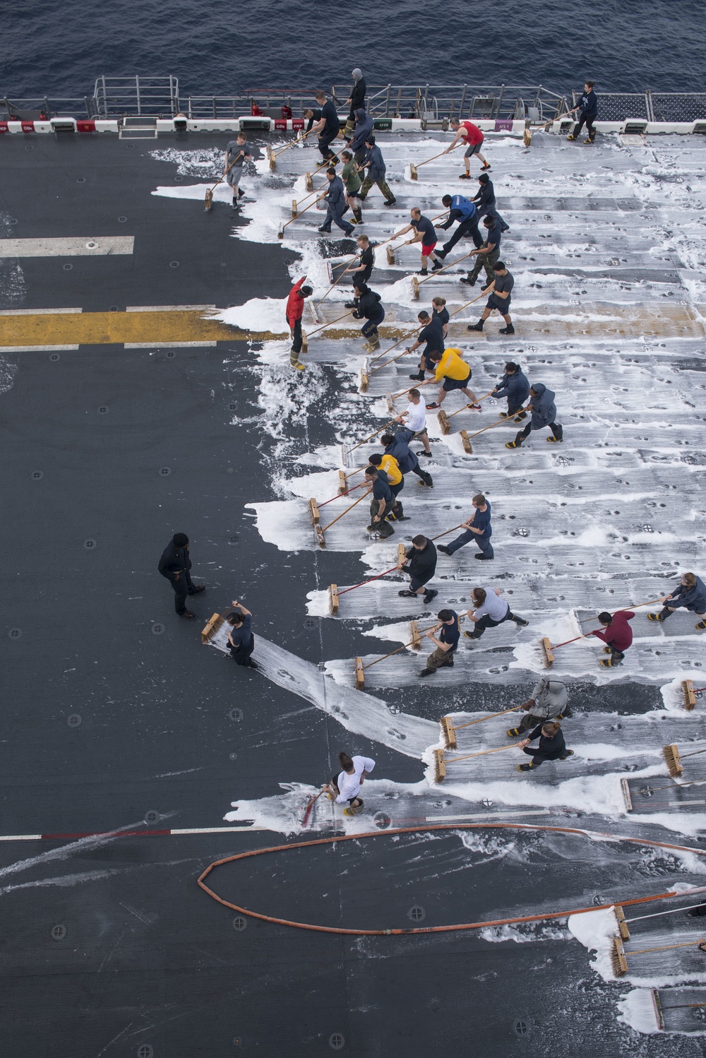 USS Bonhomme Richard (LHD 6) Air Department Sailors Conduct AFFF Scrub Down