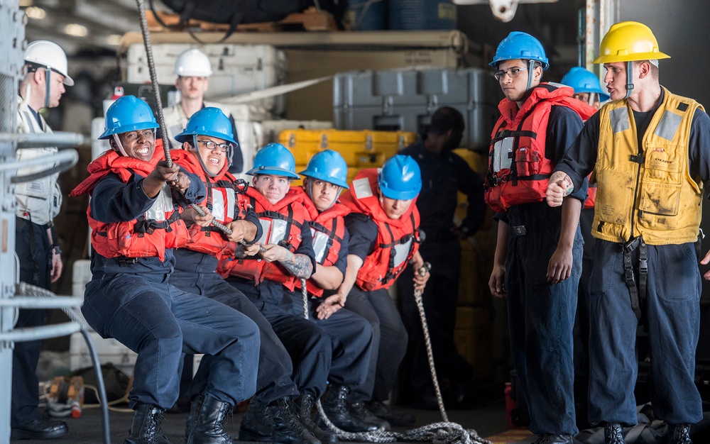 GHWB is the flagship of Carrier Strike Group (CSG) 2, which is comprised of the staff of CSG-2; GHWB; the nine squadrons and staff of Carrier Air Wing (CVW) 8; Destroyer Squadron (DESRON) 22 staff and guided-missile destroyers USS Laboon (DDG 58) and USS