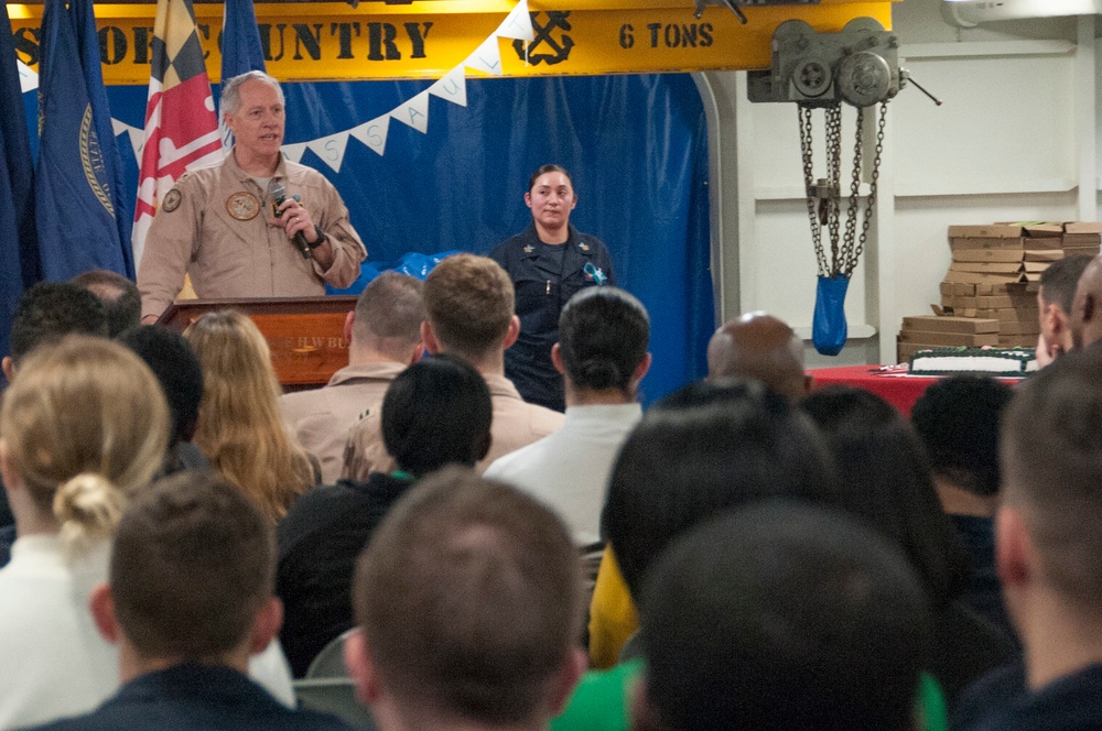 GHWB is the flagship of Carrier Strike Group (CSG) 2, which is comprised of the staff of CSG-2; GHWB; the nine squadrons and staff of Carrier Air Wing (CVW) 8; Destroyer Squadron (DESRON) 22 staff and guided-missile destroyers USS Laboon (DDG 58) and USS