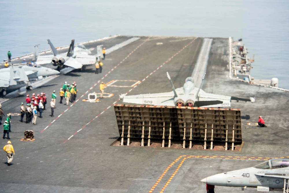 GHWB is the flagship of Carrier Strike Group (CSG) 2, which is comprised of the staff of CSG-2; GHWB; the nine squadrons and staff of Carrier Air Wing (CVW) 8; Destroyer Squadron (DESRON) 22 staff and guided-missile destroyers USS Laboon (DDG 58) and USS