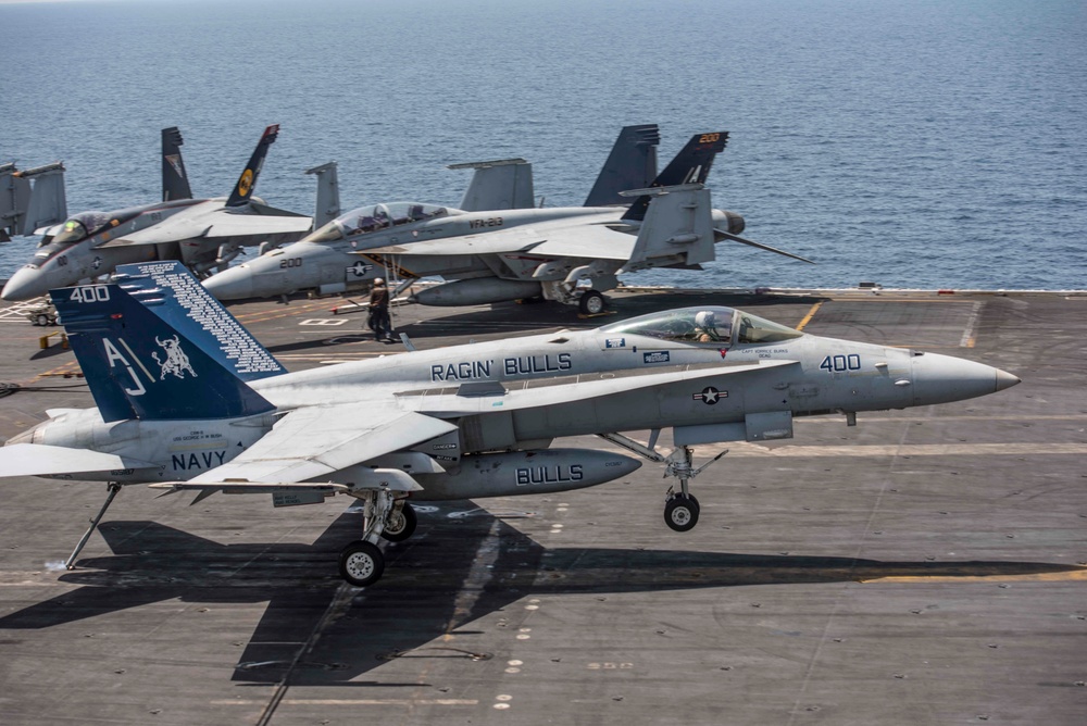 GHWB is the flagship of Carrier Strike Group (CSG) 2, which is comprised of the staff of CSG-2; GHWB; the nine squadrons and staff of Carrier Air Wing (CVW) 8; Destroyer Squadron (DESRON) 22 staff and guided-missile destroyers USS Laboon (DDG 58) and USS