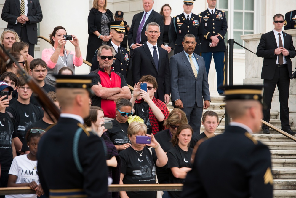NATO secretary general participates in wreath laying ceremony at the Tomb of the Unknown Soldier in Arlington National Cemetery