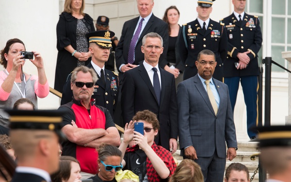 NATO secretary general participates in wreath laying ceremony at the Tomb of the Unknown Soldier in Arlington National Cemetery