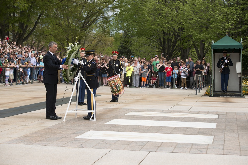 NATO secretary general participates in wreath laying ceremony at the Tomb of the Unknown Soldier in Arlington National Cemetery