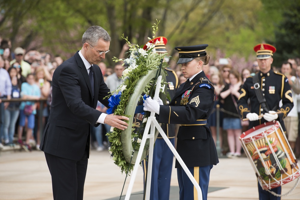 NATO secretary general participates in wreath laying ceremony at the Tomb of the Unknown Soldier in Arlington National Cemetery