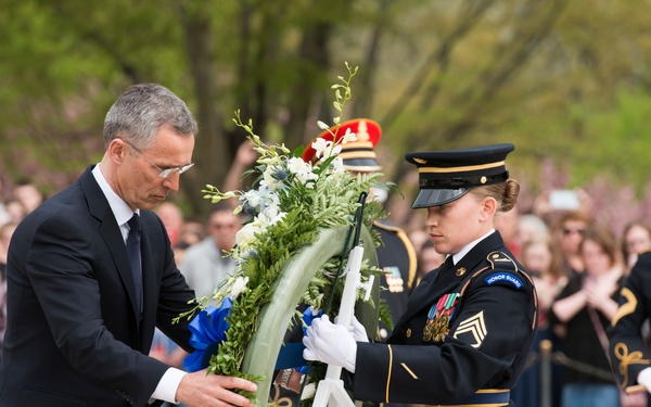 NATO secretary general participates in wreath laying ceremony at the Tomb of the Unknown Soldier in Arlington National Cemetery