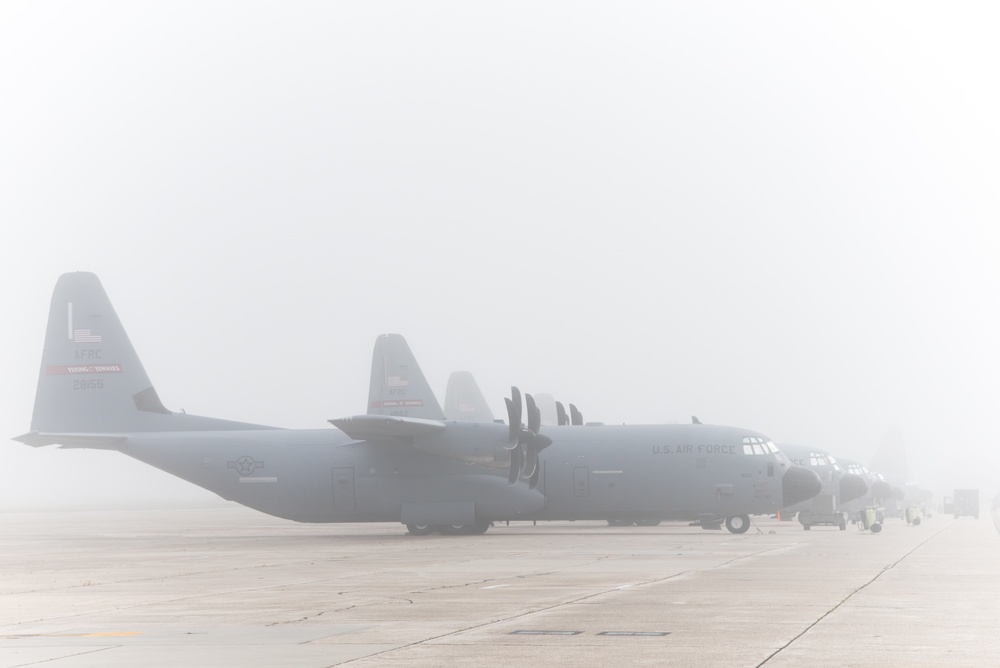 Fog covers Keesler flight line