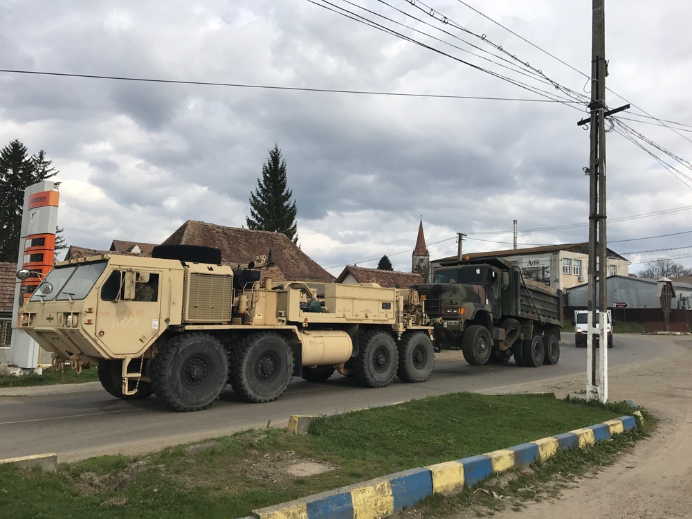 Engineering Equipment Travels through Cincu, Romania
