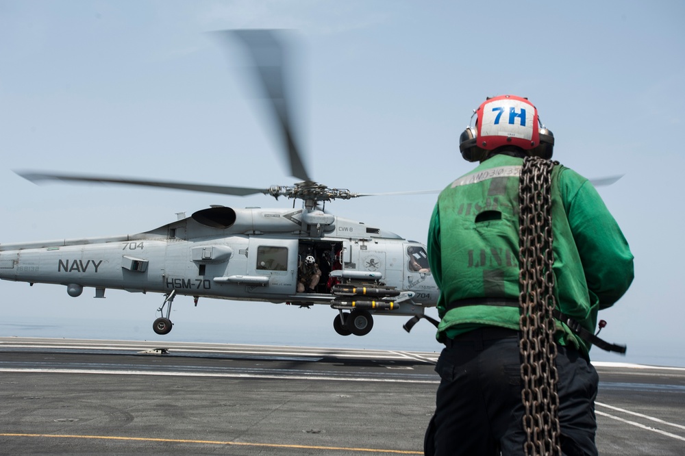 GHWB is the flagship of Carrier Strike Group (CSG) 2, which is comprised of the staff of CSG-2; GHWB; the nine squadrons and staff of Carrier Air Wing (CVW) 8; Destroyer Squadron (DESRON) 22 staff and guided-missile destroyers USS Laboon (DDG 58) and USS