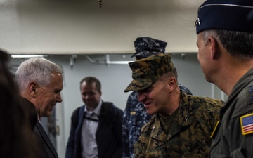 Vice President Michael R. Pence is greeted by Maj. Gen. Charles G. Chiarotti, deputy commander, U.S. Forces Japan