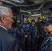 Vice President Michael R. Pence meets with junior service members in flight deck control of the Navy’s forward-deployed aircraft carrier, USS Ronald Reagan